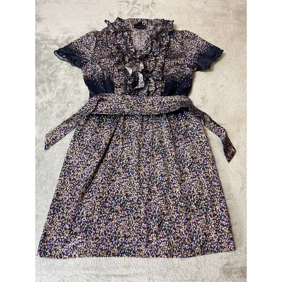 attention Dresses & Skirts - Attention Dress Women’s 12 A Line Navy Gem Jewel Print Ruffle Neck Pockets